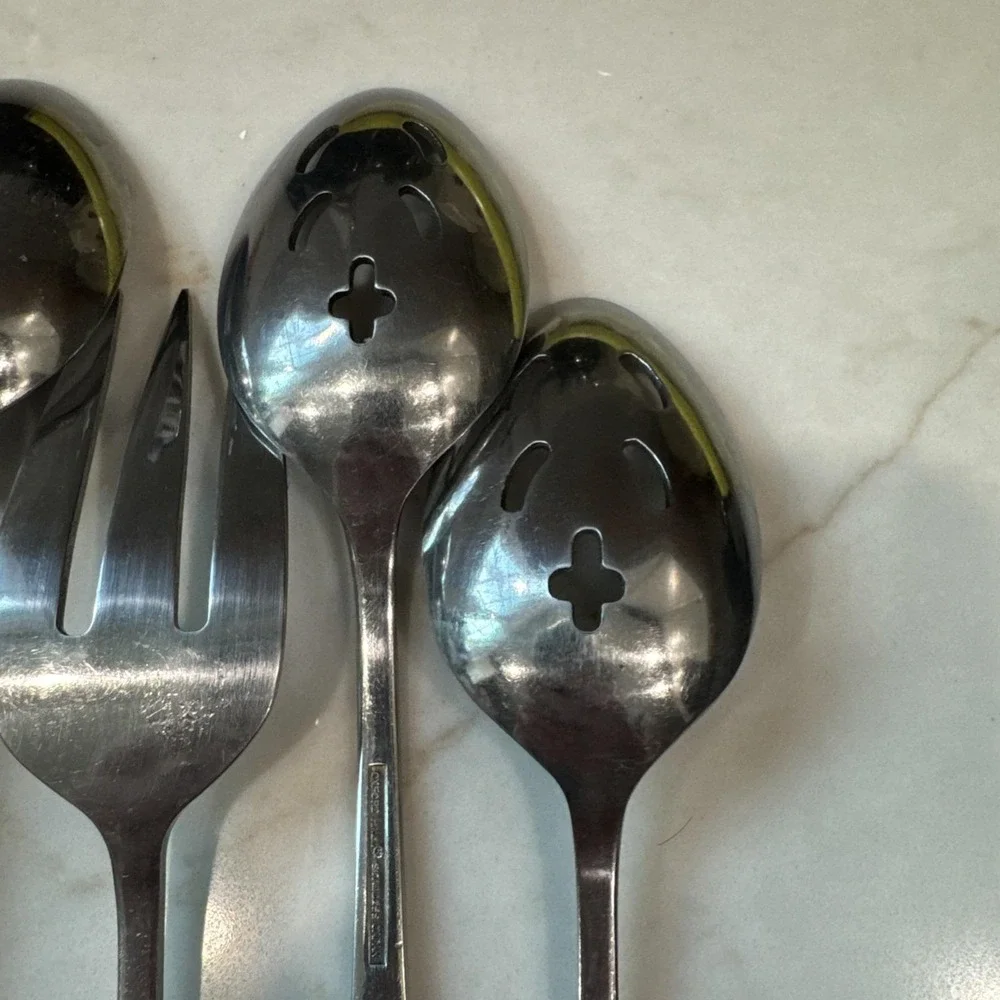 Vtg Oxford Hall Queens Tapestry ROSES Stainless Serving Slotted Spoon Fork